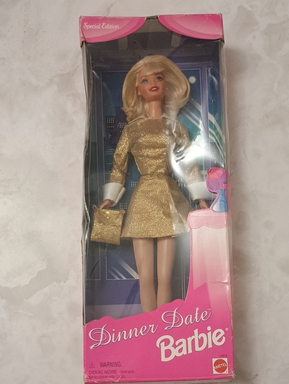 Mattel 1997 Dinner Date Barbie in Gold Dress with White Cuffs